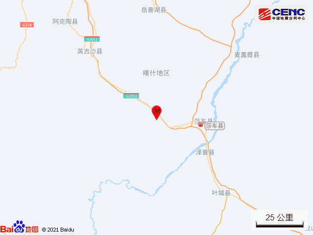 新疆喀什地区莎车县发生31级地震震源深度20千米